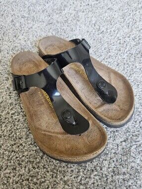 Birkenstock Gizeh Patent Thong Sandals with Cork Footbed